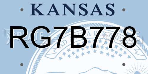 RG7B778 Kansas License Plate