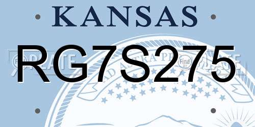 RG7S275 Kansas License Plate