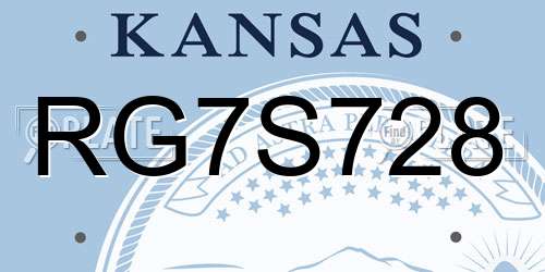 RG7S728 Kansas License Plate