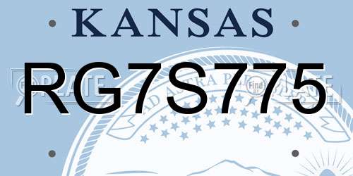 RG7S775 Kansas License Plate