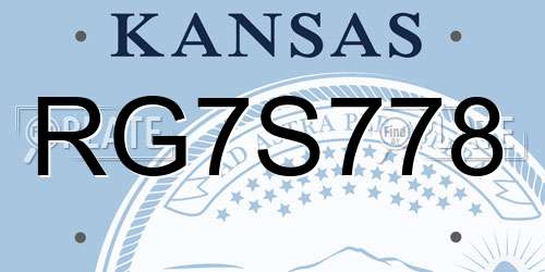 RG7S778 Kansas License Plate
