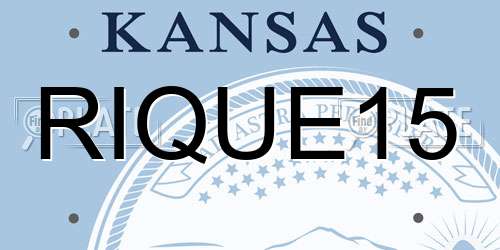 RIQUE15 Kansas License Plate