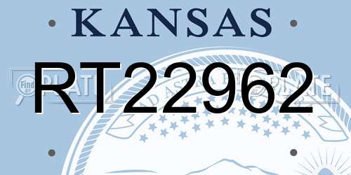 RT22962 Kansas License Plate