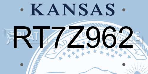 RT7Z962 Kansas License Plate