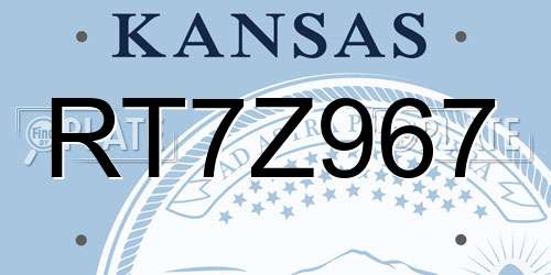 RT7Z967 Kansas License Plate