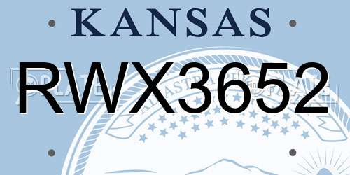 RWX3652 Kansas License Plate
