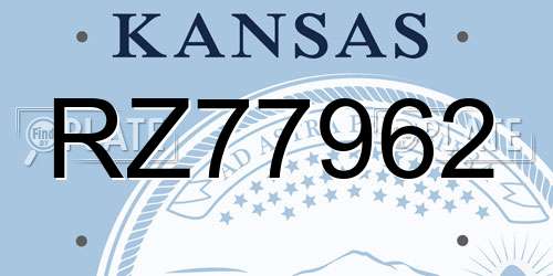 RZ77962 Kansas License Plate