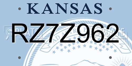 RZ7Z962 Kansas License Plate