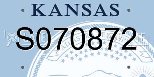 S070872 Kansas License Plate