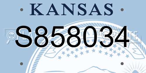 S858034 Kansas License Plate