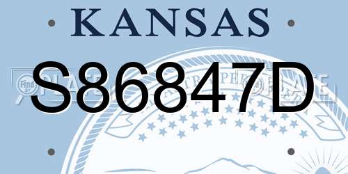 S86847D Kansas License Plate