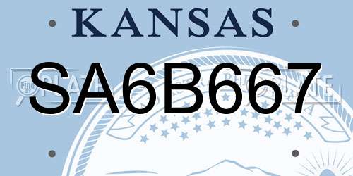 SA6B667 Kansas License Plate