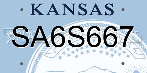 SA6S667 Kansas License Plate