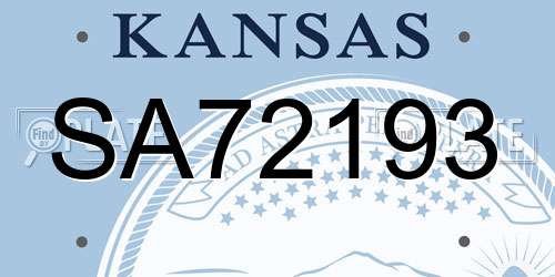 SA72193 Kansas License Plate
