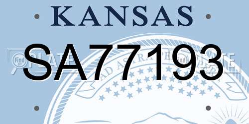 SA77193 Kansas License Plate
