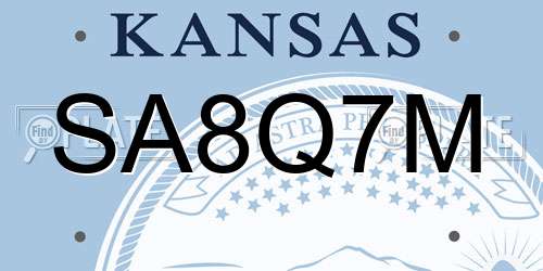 SA8Q7M Kansas License Plate