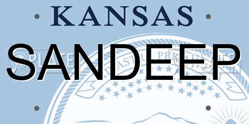 SANDEEP Kansas License Plate