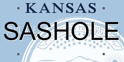 SASHOLE Kansas License Plate