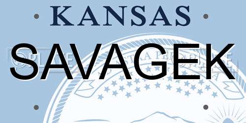 SAVAGEK Kansas License Plate