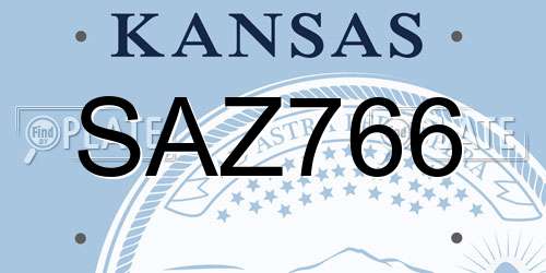 SAZ766 Kansas License Plate