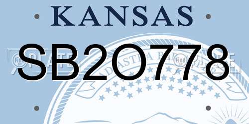 SB2O778 Kansas License Plate