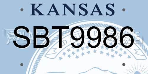SBT9986 Kansas License Plate
