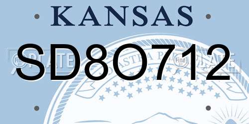 SD8O712 Kansas License Plate
