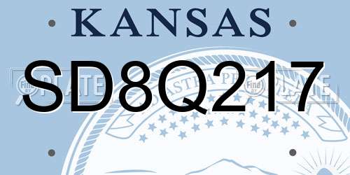 SD8Q217 Kansas License Plate