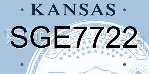 SGE7722 Kansas License Plate