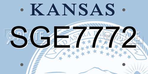 SGE7772 Kansas License Plate