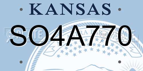 SO4A770 Kansas License Plate