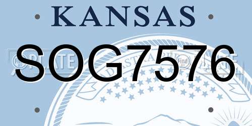 SOG7576 Kansas License Plate