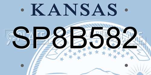SP8B582 Kansas License Plate