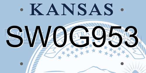 SW0G953 Kansas License Plate