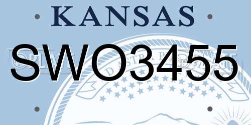 SWO3455 Kansas License Plate