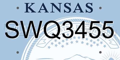 SWQ3455 Kansas License Plate