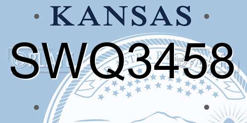 SWQ3458 Kansas License Plate