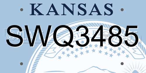 SWQ3485 Kansas License Plate