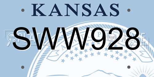 SWW928 Kansas License Plate
