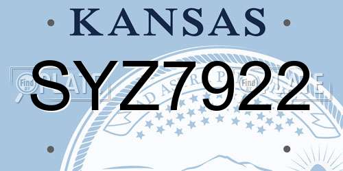 SYZ7922 Kansas License Plate