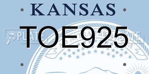TOE925 Kansas License Plate