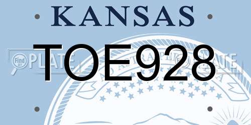 TOE928 Kansas License Plate