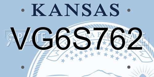VG6S762 Kansas License Plate
