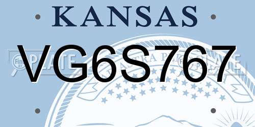 VG6S767 Kansas License Plate