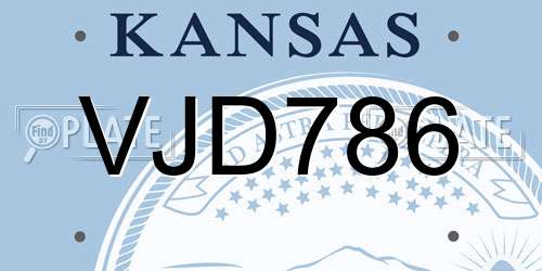 VJD786 Kansas License Plate