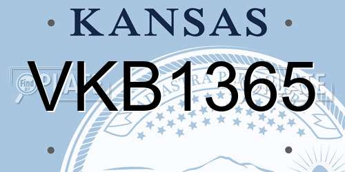 VKB1365 Kansas License Plate