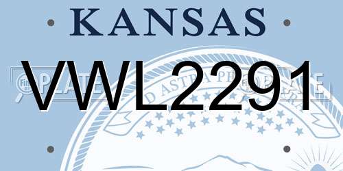 VWL2291 Kansas License Plate