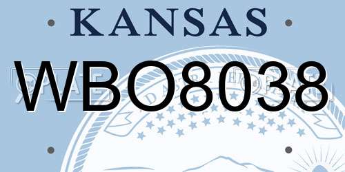 WBO8038 Kansas License Plate