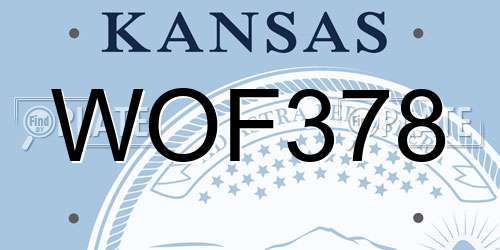 WOF378 Kansas License Plate