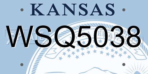 WSQ5038 Kansas License Plate